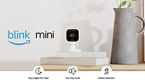 Blink Mini – Compact indoor plug-in smart security camera, 1080p HD video, night vision, motion detection, two-way audio, easy set up, Works with Alexa – 1 camera (White)-UPStoxs