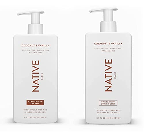 Native Shampoo and Conditioner Set | Sulfate Free, Paraben Free, Dye Free, with Naturally Derived Clean Ingredients| 16.5 oz (Coconut & Vanilla, Moisturizing), 2, 1.3 ounces-UPStoxs