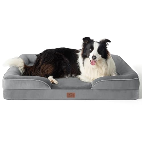 Bedsure Orthopedic Dog Bed for Large Dogs - Big Washable Dog Sofa Beds Large, Supportive Foam Pet Couch Bed with Removable Washable Cover, Waterproof Lining and Nonskid Bottom, Grey-UPStoxs