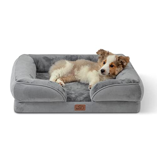 Bedsure Orthopedic Dog Bed for Medium Dogs - Waterproof Dog Sofa Beds Medium, Supportive Foam Pet Couch Bed with Removable Washable Cover, Waterproof Lining and Nonskid Bottom, Grey-UPStoxs