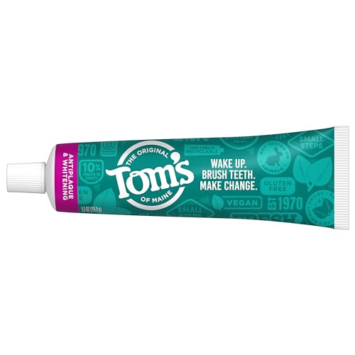 Tom's of Maine Fluoride-Free Antiplaque & Whitening Natural Toothpaste, Peppermint, 5.5 oz. (Pack of 2)-UPStoxs