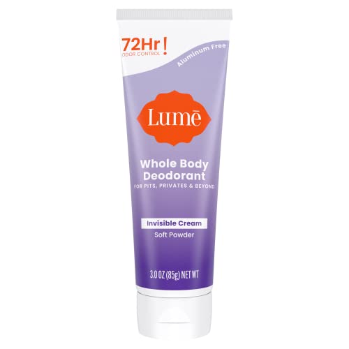 Lume Whole Body Deodorant - Invisible Cream Tube - 72 Hour Odor Control - Aluminum Free, Baking Soda Free, Skin Safe - 3.0 ounce (Soft Powder)-UPStoxs