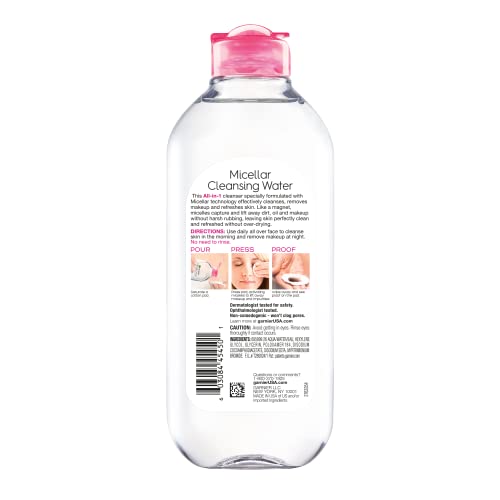 Garnier Micellar Water, Hydrating Facial Cleanser & Makeup Remover, Suitable for Sensitive Skin, Vegan, Cruelty Free, 13.5 Fl Oz (400mL), 1 Count-UPStoxs