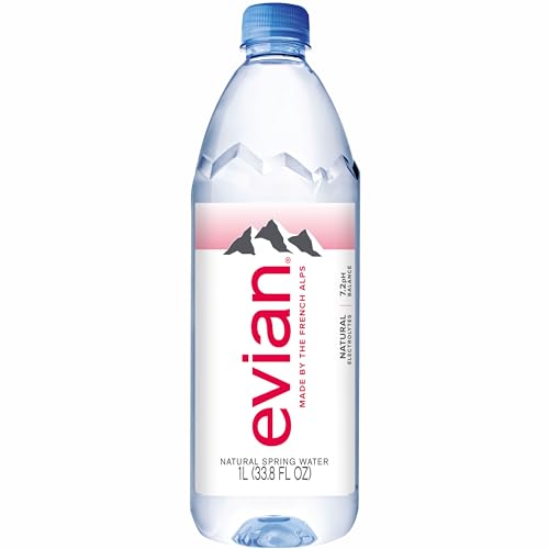 evian Natural Spring Water, PH Balanced with Natural Electrolytes, 33.8fl oz./1L Bottles (pack of 12)-UPStoxs