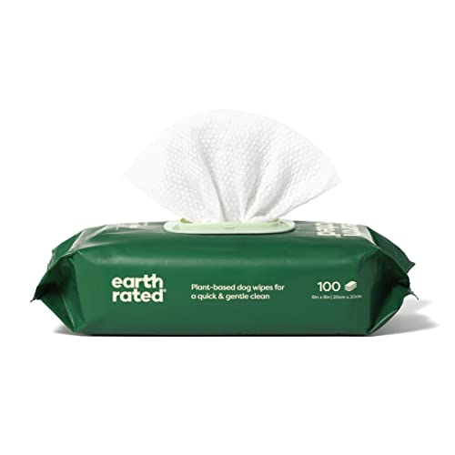 Earth Rated Hypoallergenic Dog Wipes, Cleaning and Odor-Controlling Grooming Wipes for Paws, Body, and Butt, Perfect for Puppy and Adult Dogs, Unscented, 100 Count-UPStoxs