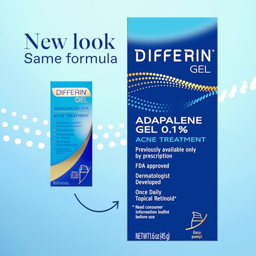 Differin Acne Treatment Gel, 90 Day Supply, Retinoid Treatment for Face with 0.1% Adapalene, Gentle Skin Care for Acne Prone Sensitive Skin, 45g Pump (Packaging May Vary)-UPStoxs