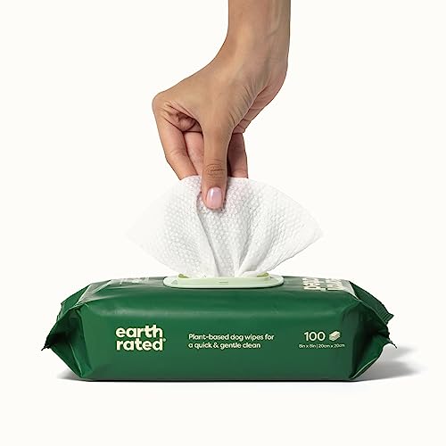 Earth Rated Hypoallergenic Dog Wipes, Cleaning and Odor-Controlling Grooming Wipes for Paws, Body, and Butt, Perfect for Puppy and Adult Dogs, Unscented, 100 Count-UPStoxs