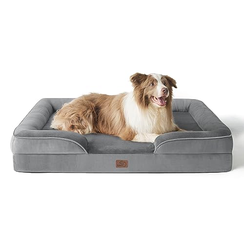 Bedsure Orthopedic Dog Bed for Large Dogs - Big Washable Dog Sofa Beds Large, Supportive Foam Pet Couch Bed with Removable Washable Cover, Waterproof Lining and Nonskid Bottom, Grey-UPStoxs