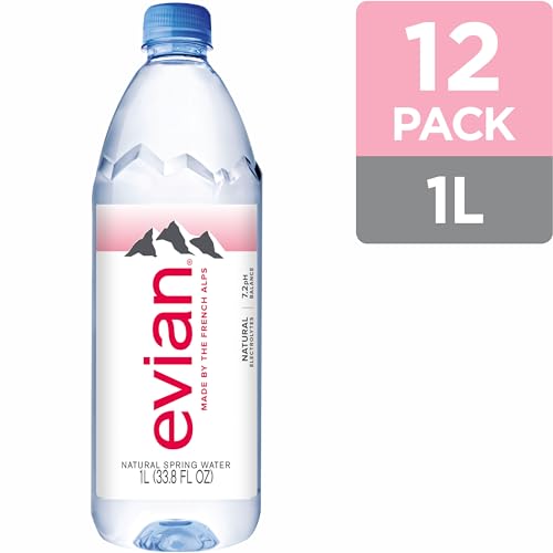 evian Natural Spring Water, PH Balanced with Natural Electrolytes, 33.8fl oz./1L Bottles (pack of 12)-UPStoxs