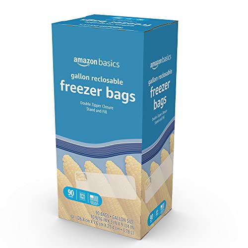 Amazon Basics Freezer Gallon Bags, Stand & Fill Base, 90 Count-UPStoxs