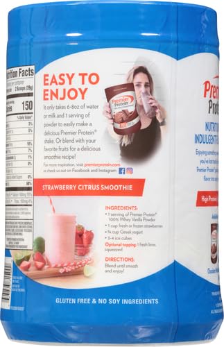 Premier Protein Powder, Vanilla Milkshake, 30g Protein, 1g Sugar, 100% Whey Protein, Keto Friendly, No Soy Ingredients, Gluten Free, 17 Servings, 23.3 Ounces-UPStoxs