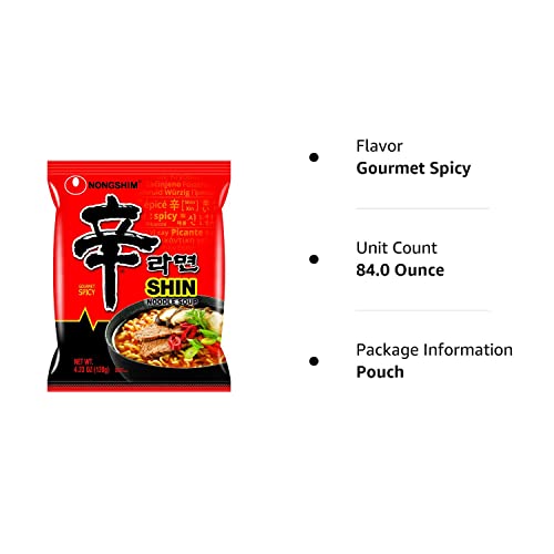 Nongshim Gourmet Spicy Shin Instant Ramen Noodle, 20 Pack, Chunky Vegetables, Premium Microwaveable Ramen Soup Mix, Savory & Rich-UPStoxs