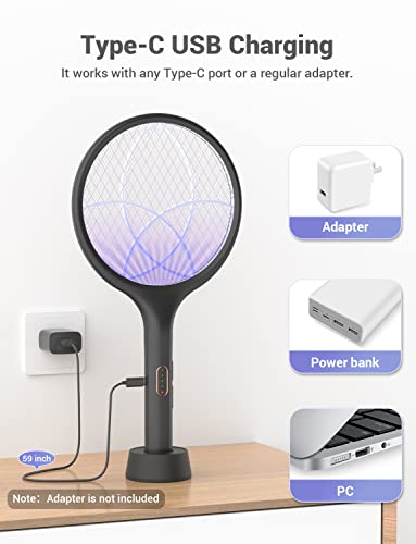 YISSVIC Electric Fly Swatter 4000V Bug Zapper Racket Dual Modes Mosquito Killer with Purple Mosquito Light Rechargeable for Indoor Home Office Backyard Patio Camping-UPStoxs