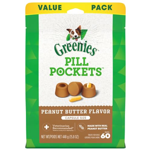 Greenies Pill Pockets for Dogs Capsule Size Natural Soft Dog Treats with Real Peanut Butter, 15.8 oz. Pack (60 Treats)-UPStoxs