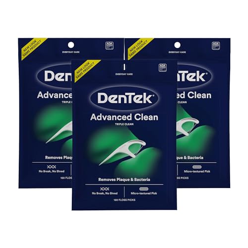 DenTek Triple Clean Advanced Clean Floss Picks, No Break & No Shred Floss, 150 Count, Pack of 3-UPStoxs