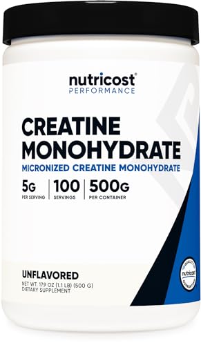 Nutricost Creatine Monohydrate Micronized Powder 500G, 5000mg Per Serv (5g) - Micronized Creatine Monohydrate, 100 Servings, 17.637 Ounes-UPStoxs