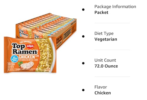 Nissin Top Ramen Noodle Soup, Chicken, 3 Ounce (Pack of 24)-UPStoxs