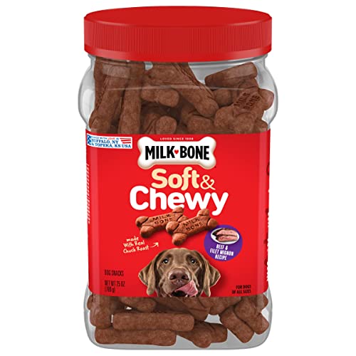 Milk-Bone Soft & Chewy Dog Treats, Beef & Filet Mignon Recipe, 25 Ounce Made with Real Chuck Roast-UPStoxs