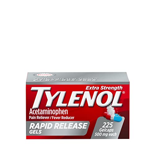 Tylenol Extra Strength Acetaminophen Rapid Release Gels, Pain Reliever and Fever Reducer Medicine, Gelcaps with Laser-Drilled Holes, 500 mg Acetaminophen, 225 Count-UPStoxs