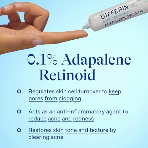 Differin Acne Treatment Gel, 30 Day Supply, Retinoid Treatment for Face with 0.1% Adapalene, Gentle Skin Care for Acne Prone Sensitive Skin, 15g Tube (Packaging May Vary)-UPStoxs