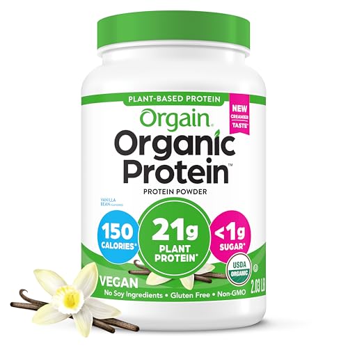 Orgain Organic Vegan Protein Powder, Vanilla Bean - 21g Plant Protein, 6g Prebiotic Fiber, No Lactose Ingredients, No Added Sugar, Non-GMO, For Shakes & Smoothies, 2.03 lb (Packaging May Vary)-UPStoxs