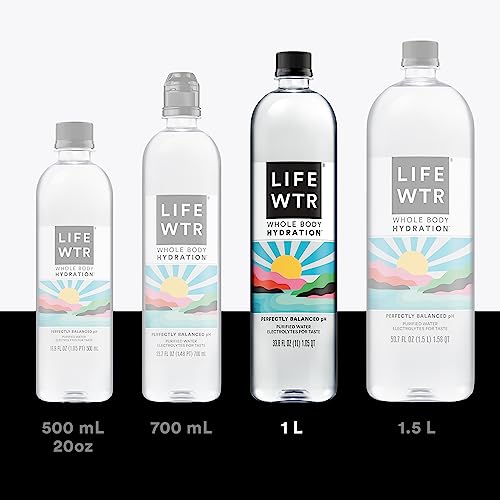 LIFEWTR Premium Purified Water, pH Balanced with Electrolytes, 100% recycled plastic bottles, 33.8 Fl Oz, 1L (Pack of 6)-UPStoxs