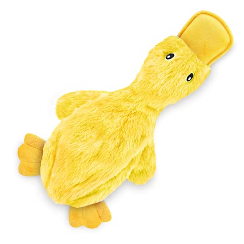 Best Pet Supplies Crinkle Dog Toy for Small, Medium, and Large Breeds, Cute No Stuffing Duck with Soft Squeaker, Fun for Indoor Puppies and Senior Pups, Plush No Mess Chew and Play - Yellow-UPStoxs