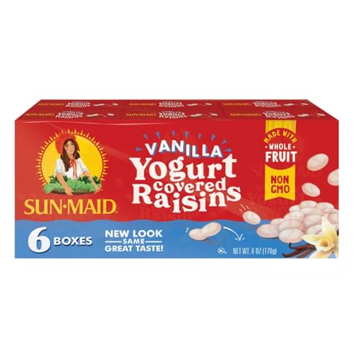 Sun-Maid Vanilla Yogurt Coated Raisins - (6 Pack) 1 oz Snack-Size Box - Yogurt Covered Dried Fruit Snack for Lunches and Snacks-UPStoxs