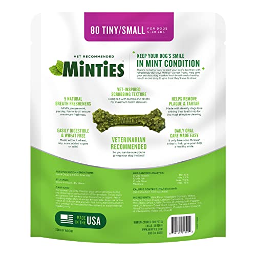 Minties Dental Chews for Dogs, 80 Count, Vet-Recommended Mint-Flavored Dental Treats for Tiny/Small Dogs 5-24 lbs, Dental Bones Clean Teeth, Fight Bad Breath, and Removes Plaque and Tartar-UPStoxs