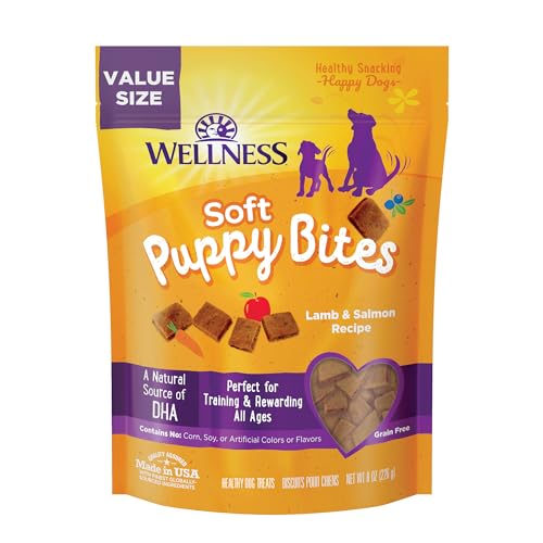 Wellness Soft Puppy Bites Healthy Grain-Free Treats for Training, Dog Treats with Real Meat and DHA, No Artificial Flavors (Lamb & Salmon, 8-Ounce Bag)-UPStoxs