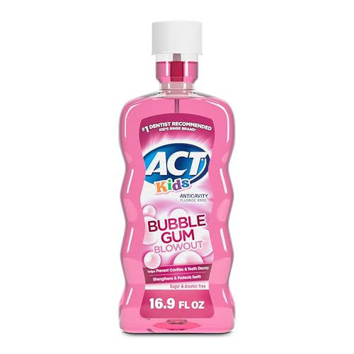 ACT Kids Anticavity Fluoride Rinse For Bad Breath Treatment, Bubble Gum Blowout, 16.9 fl. oz.-UPStoxs