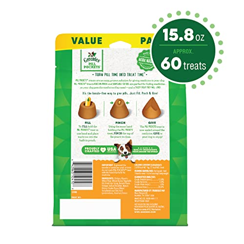 Greenies Pill Pockets for Dogs Capsule Size Natural Soft Dog Treats Chicken Flavor, 15.8 oz. Pack (60 Treats)-UPStoxs