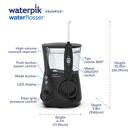 Waterpik Aquarius Water Flosser Professional For Teeth, Gums, Braces, Dental Care, Electric Power With 10 Settings, 7 Tips For Multiple Users And Needs, ADA Accepted, Black WP-662, Packaging May Vary-UPStoxs