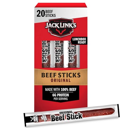 Jack Link's Beef Sticks, Original – Protein Snack, Meat Stick with 6g of Protein, Made with 100% Beef, Individually Wrapped Beef Snack Sticks – 0.92 Oz. (20 Count)-UPStoxs