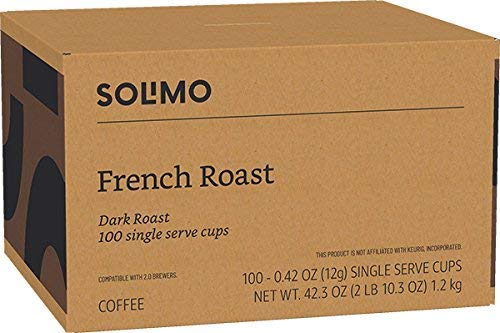 Amazon Brand - Solimo Dark Roast Coffee Pods, French Roast, Compatible with Keurig 2.0 K-Cup Brewers, 100 Count-UPStoxs