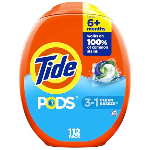 Tide PODS Laundry Detergent Soap Pacs, HE Compatible, 112 ct, Powerful 3-in-1 Clean, Clean Breeze-UPStoxs