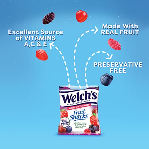 Welch's Fruit Snacks, Berries 'n Cherries, Perfect Halloween Candy Bulk Pack, Gluten Free, Individual Single Serve Bags, 0.8 oz (Pack of 40)-UPStoxs