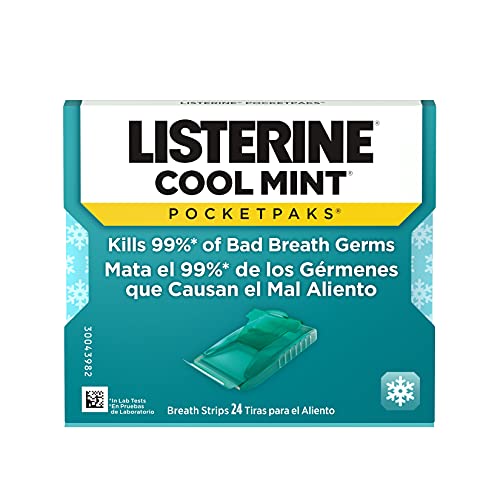 Listerine Cool Mint Pocketpaks Breath Strips Kills Bad Breath Germs, 24-Strip Pack (12 Pack)-UPStoxs