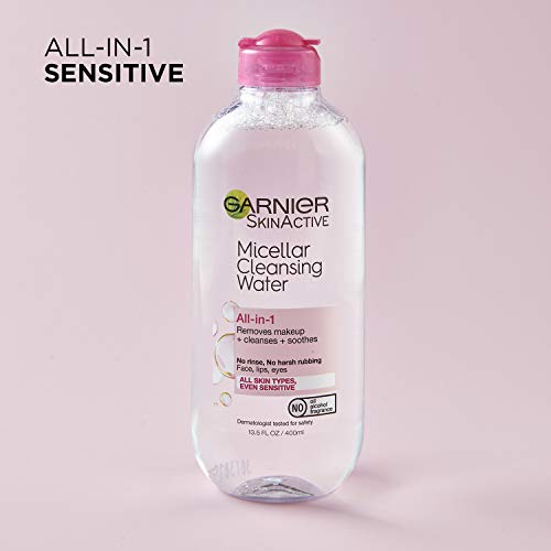 Garnier Micellar Water, Hydrating Facial Cleanser & Makeup Remover, Suitable for Sensitive Skin, Vegan, Cruelty Free, 13.5 Fl Oz (400mL), 1 Count-UPStoxs