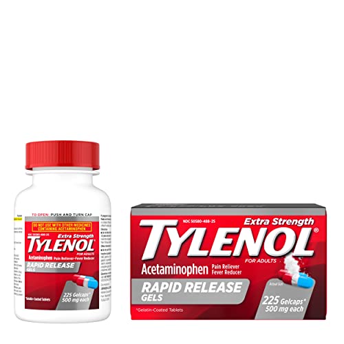 Tylenol Extra Strength Acetaminophen Rapid Release Gels, Pain Reliever and Fever Reducer Medicine, Gelcaps with Laser-Drilled Holes, 500 mg Acetaminophen, 225 Count-UPStoxs