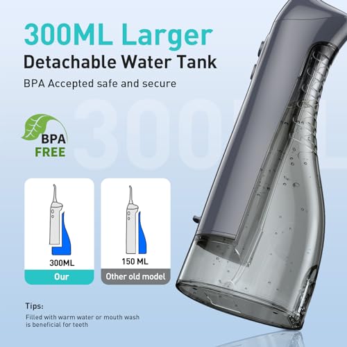 COSLUS Water Dental Flosser Teeth Pick: Portable Cordless Oral Irrigator 300ML Rechargeable Travel Irrigation Cleaner IPX7 Waterproof Electric Flossing Machine for Teeth Cleaning F5020E Grey-UPStoxs