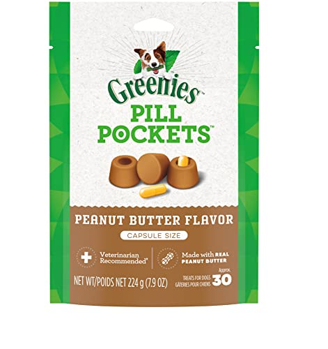 GREENIES PILL POCKETS for Dogs Capsule Size Natural Soft Dog Treats with Real Peanut Butter, 7.9 oz. Pack (30 Treats)-UPStoxs