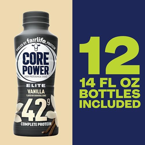 Core Power Fairlife Elite 42g High Protein Milk Shake Bottle, Ready To Drink for Workout Recovery, kosher, Liquid, Vanilla, 14 Fl Oz (Pack of 12)-UPStoxs