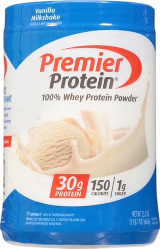 Premier Protein Powder, Vanilla Milkshake, 30g Protein, 1g Sugar, 100% Whey Protein, Keto Friendly, No Soy Ingredients, Gluten Free, 17 Servings, 23.3 Ounces-UPStoxs