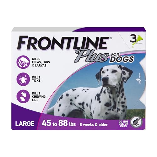 Frontline Plus Flea and Tick Treatment for Large Dogs Up to 45 to 88 lbs., 3 Treatments-UPStoxs