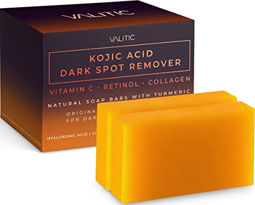 VALITIC Kojic Acid Dark Spot Remover Soap Bars with Vitamin C, Retinol, Collagen, Turmeric - Original Japanese Complex Infused with Hyaluronic Acid, Vitamin E, Shea Butter, Castile Olive Oil (2 Pack)-UPStoxs