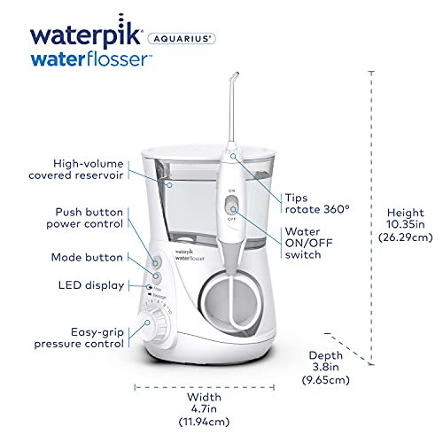 Waterpik Aquarius Water Flosser Professional For Teeth, Gums, Braces, Dental Care, Electric Power With 10 Settings, 7 Tips For Multiple Users And Needs, ADA Accepted, White WP-660, Packaging May Vary-UPStoxs