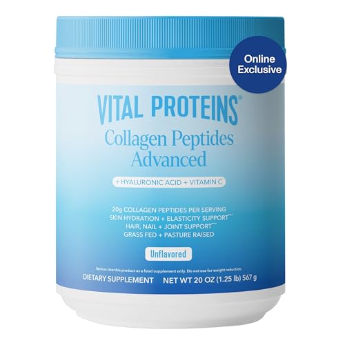 Vital Proteins Collagen Peptides Powder with Hyaluronic Acid and Vitamin C, Unflavored, 20 oz-UPStoxs