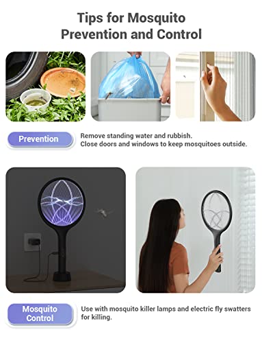 YISSVIC Electric Fly Swatter 4000V Bug Zapper Racket Dual Modes Mosquito Killer with Purple Mosquito Light Rechargeable for Indoor Home Office Backyard Patio Camping-UPStoxs