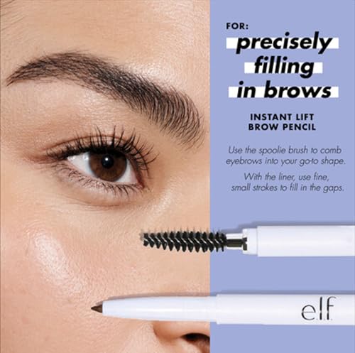 e.l.f., Instant Lift Brow Pencil, Dual-Sided, Precise, Fine Tip, Shapes, Defines, Fills Brows, Contours, Combs, Tames, Neutral Brown, 0.006 Oz-UPStoxs